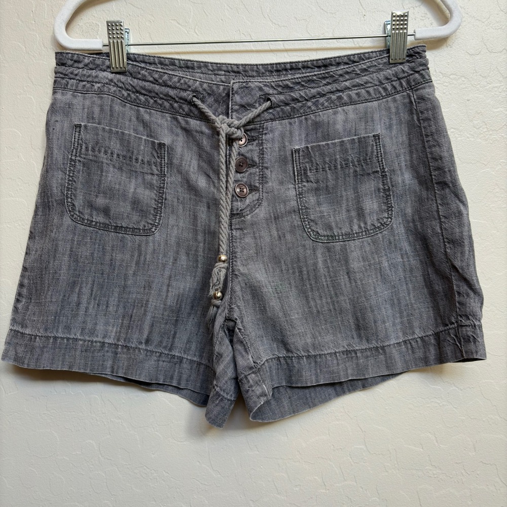 Level 99 Anthropologie‎ Shorts Gray Linen Button Front Pockets Women's Size 26